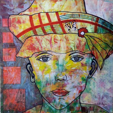 Painting titled "La belle au chapeau…" by Pinkivioletblue, Original Artwork, Acrylic Mounted on Wood Stretcher frame