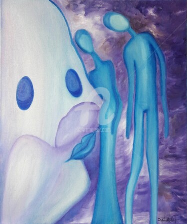 Painting titled "Inclination" by Pinkivioletblue, Original Artwork, Oil Mounted on Wood Stretcher frame