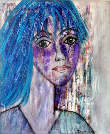 Painting titled "L'autoportrait aux…" by Pinkivioletblue, Original Artwork, Oil Mounted on Wood Stretcher frame