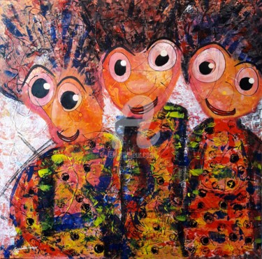 Pintura intitulada "La tribu des joyeux…" por Pinkivioletblue, Obras de arte originais, Acrílico Montado em Armação em madei…