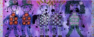 Peinture intitulée "La tribu des enfant…" par Pinkivioletblue, Œuvre d'art originale, Acrylique Monté sur Châssis en bois
