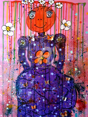 Malerei mit dem Titel "Miss Fleur" von Pinkivioletblue, Original-Kunstwerk, Acryl Auf Keilrahmen aus Holz montiert