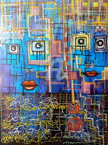 Painting titled "Ceux qui finissaien…" by Pinkivioletblue, Original Artwork, Acrylic Mounted on Wood Stretcher frame