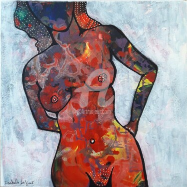 Painting titled "La demoiselle nue r…" by Pinkivioletblue, Original Artwork, Acrylic Mounted on Wood Stretcher frame