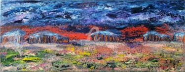 Painting titled "Paysage imaginaire…" by Pinkivioletblue, Original Artwork, Oil Mounted on Wood Stretcher frame
