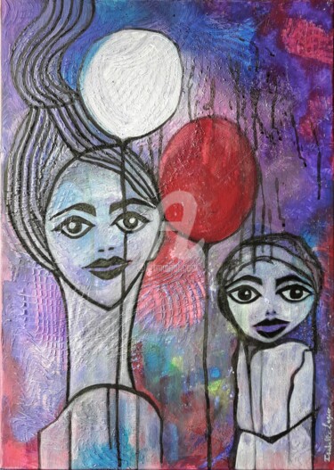 Painting titled "Les demoiselles qui…" by Pinkivioletblue, Original Artwork, Acrylic Mounted on Wood Stretcher frame