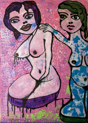 Painting titled "Celle qui posait sa…" by Pinkivioletblue, Original Artwork, Acrylic Mounted on Wood Stretcher frame