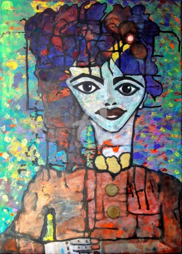 Painting titled "La demoiselle qui a…" by Pinkivioletblue, Original Artwork, Acrylic Mounted on Wood Stretcher frame