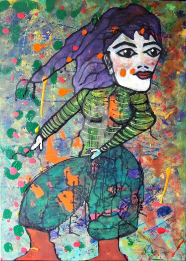 Pintura intitulada "La demoiselle en ju…" por Pinkivioletblue, Obras de arte originais, Acrílico Montado em Armação em madei…