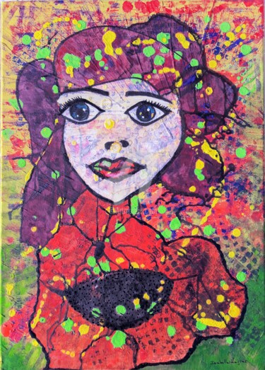Malerei mit dem Titel "La demoiselle fleur…" von Pinkivioletblue, Original-Kunstwerk, Acryl Auf Keilrahmen aus Holz montiert