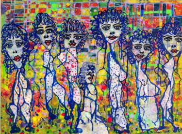 Painting titled "Les demoiselles qui…" by Pinkivioletblue, Original Artwork, Acrylic Mounted on Wood Stretcher frame