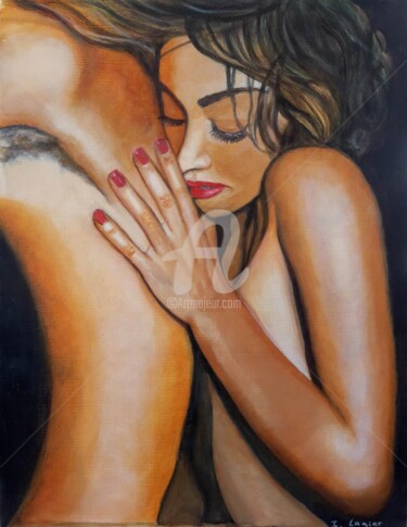Painting titled "L'envie" by Pinkivioletblue, Original Artwork, Oil Mounted on Wood Stretcher frame