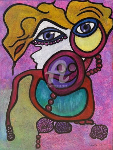 Painting titled "La demoiselle en co…" by Pinkivioletblue, Original Artwork, Acrylic Mounted on Wood Stretcher frame