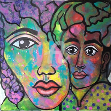 Painting titled "ELLE & LUI" by Pinkivioletblue, Original Artwork, Acrylic Mounted on Wood Stretcher frame
