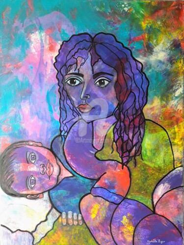 Картина под названием "La demoiselle souff…" - Pinkivioletblue, Подлинное произведение искусства, Акрил Установлен на Деревя…