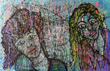 Pintura titulada "Les demoiselles ami…" por Pinkivioletblue, Obra de arte original, Acrílico Montado en Bastidor de camilla…