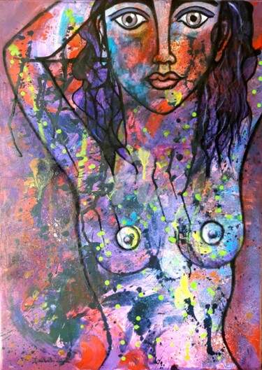 Painting titled "La demoiselle tople…" by Pinkivioletblue, Original Artwork, Acrylic Mounted on Wood Stretcher frame