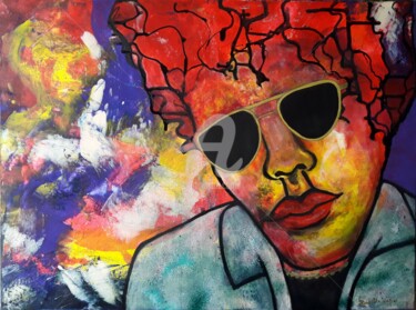 Painting titled "L'homme aux lunette…" by Pinkivioletblue, Original Artwork, Acrylic Mounted on Wood Stretcher frame