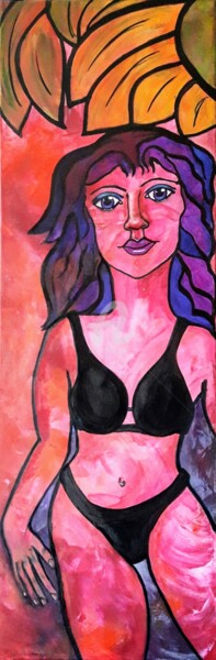 Картина под названием "La demoiselle en bi…" - Pinkivioletblue, Подлинное произведение искусства, Акрил Установлен на Деревя…