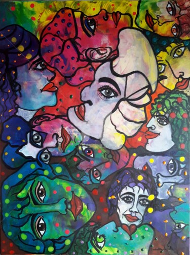 Peinture intitulée "La demoiselle et so…" par Pinkivioletblue, Œuvre d'art originale, Acrylique