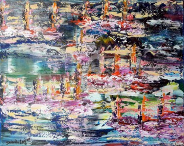 Malerei mit dem Titel "Paysage imaginaire…" von Pinkivioletblue, Original-Kunstwerk, Öl Auf Keilrahmen aus Holz montiert