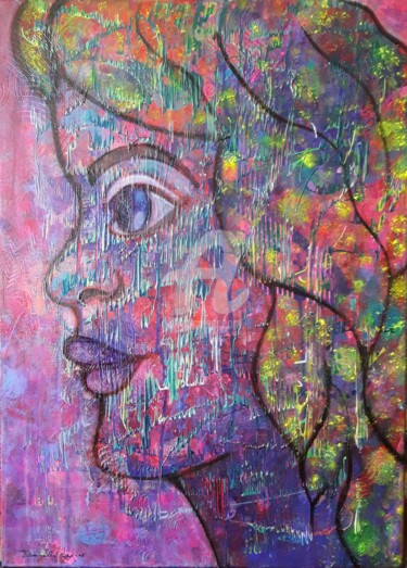 Painting titled "La demoiselle blonde" by Pinkivioletblue, Original Artwork, Acrylic Mounted on Wood Stretcher frame