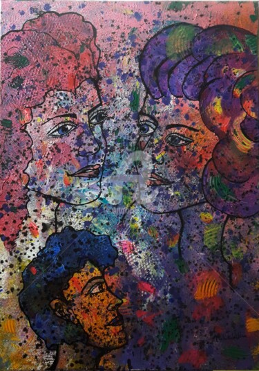 Peinture intitulée "Les demoiselles sœu…" par Pinkivioletblue, Œuvre d'art originale, Acrylique Monté sur Châssis en bois