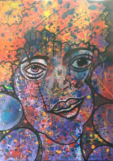 Peinture intitulée "La demoiselle à la…" par Pinkivioletblue, Œuvre d'art originale, Acrylique