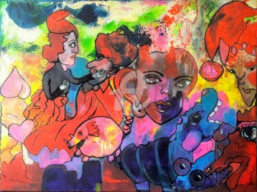 Картина под названием "Imagerie du subcons…" - Pinkivioletblue, Подлинное произведение искусства, Акрил Установлен на Деревя…