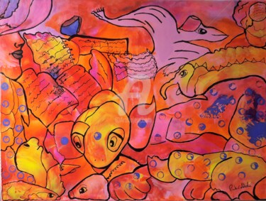 Malarstwo zatytułowany „Imagerie du subcons…” autorstwa Pinkivioletblue, Oryginalna praca, Akryl Zamontowany na Drewniana ra…