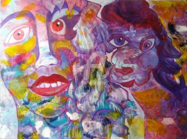 Schilderij getiteld "Imagerie du subcons…" door Pinkivioletblue, Origineel Kunstwerk, Acryl Gemonteerd op Frame voor houten…