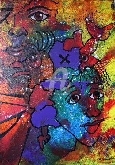 Painting titled "La demoiselle et se…" by Pinkivioletblue, Original Artwork, Acrylic Mounted on Wood Stretcher frame