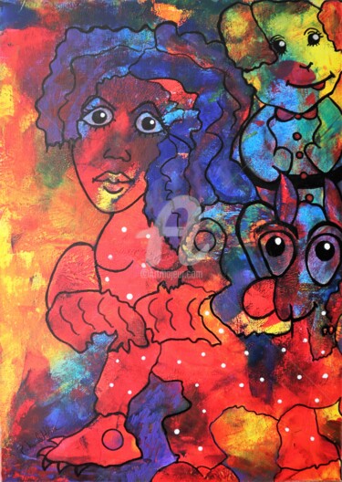 Peinture intitulée "La demoiselle et se…" par Pinkivioletblue, Œuvre d'art originale, Acrylique