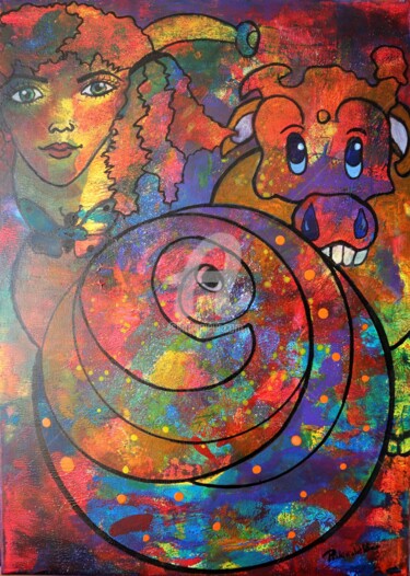 Malerei mit dem Titel "La demoiselle et se…" von Pinkivioletblue, Original-Kunstwerk, Acryl