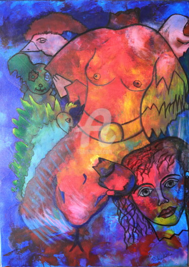 Peinture intitulée "La demoiselle et se…" par Pinkivioletblue, Œuvre d'art originale, Acrylique Monté sur Châssis en bois