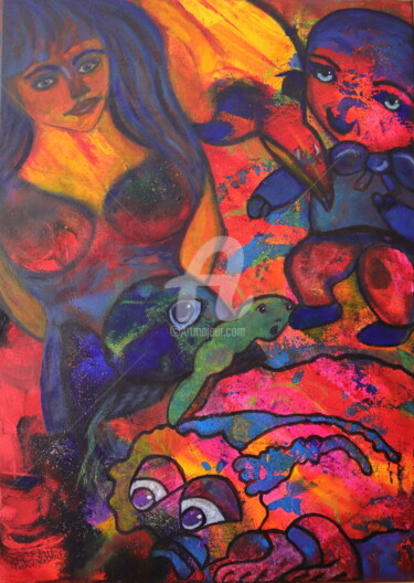 Malerei mit dem Titel "La demoiselle et se…" von Pinkivioletblue, Original-Kunstwerk, Acryl Auf Keilrahmen aus Holz montiert