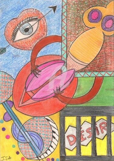Drawing titled "Désir 0" by Pinkivioletblue, Original Artwork, Wax