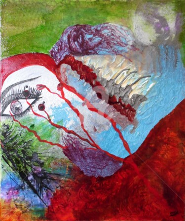 Malarstwo zatytułowany „Deux trous rouges” autorstwa Pinkivioletblue, Oryginalna praca, Akryl Zamontowany na Drewniana rama…