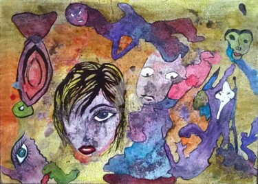 Peinture intitulée "Rêve bizarre" par Pinkivioletblue, Œuvre d'art originale, Encre