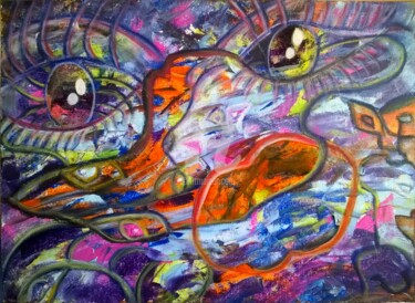Картина под названием "Aux aguets" - Pinkivioletblue, Подлинное произведение искусства, Акрил Установлен на Деревянная панель
