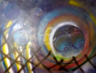 Pintura titulada "Dans l’œil du cyclo…" por Pinkivioletblue, Obra de arte original, Pintura al aerosol Montado en Bastidor d…