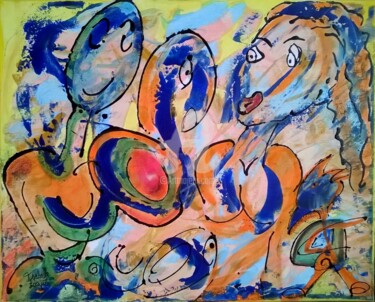 Painting titled "Qui es-tu ?" by Pinkivioletblue, Original Artwork, Acrylic Mounted on Wood Stretcher frame