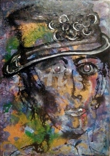 Ζωγραφική με τίτλο "Ce chapeau à fleurs" από Pinkivioletblue, Αυθεντικά έργα τέχνης, Ακρυλικό