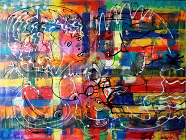 Painting titled "Celui qui entendait…" by Pinkivioletblue, Original Artwork, Acrylic Mounted on Wood Stretcher frame