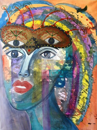 Painting titled "Le masque de l'âme" by Pinkivioletblue, Original Artwork, Acrylic Mounted on Wood Stretcher frame