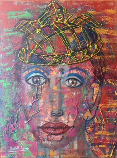 Painting titled "La coiffe en madras" by Pinkivioletblue, Original Artwork, Acrylic Mounted on Wood Stretcher frame