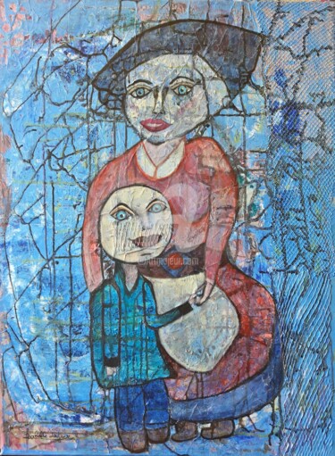 Painting titled "Ta main dans la mie…" by Pinkivioletblue, Original Artwork, Acrylic Mounted on Wood Stretcher frame