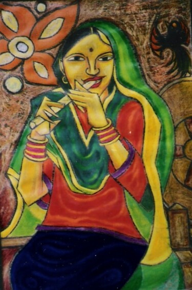 Painting titled "Indian Beauty" by Pinku, Original Artwork, Oil