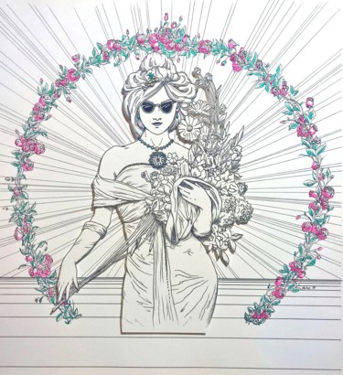 Drawing titled "Bling Bling Woman (…" by Peter Hohe, Original Artwork, Ink