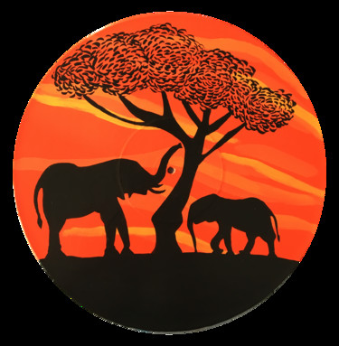 Painting titled "Sunset Elephants" by Pinto Acryl By Ulrike, Original Artwork, Acrylic